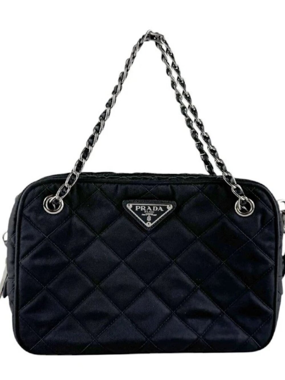 PRADA Quilting Handbag Crossbody Shoulder Bag Black/Silver Nylon